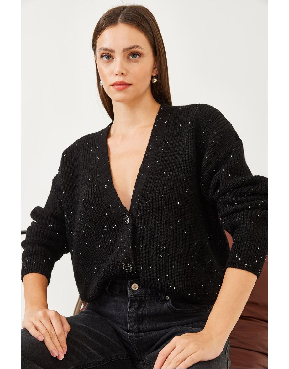 Women's Button Detail Sequin Cardigan - 6