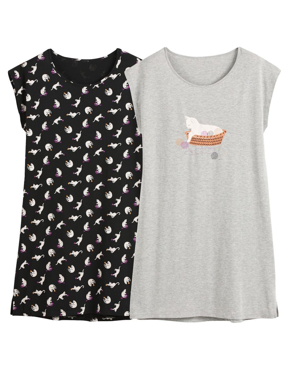 Pack of 2 Nightshirts in Cat Print
