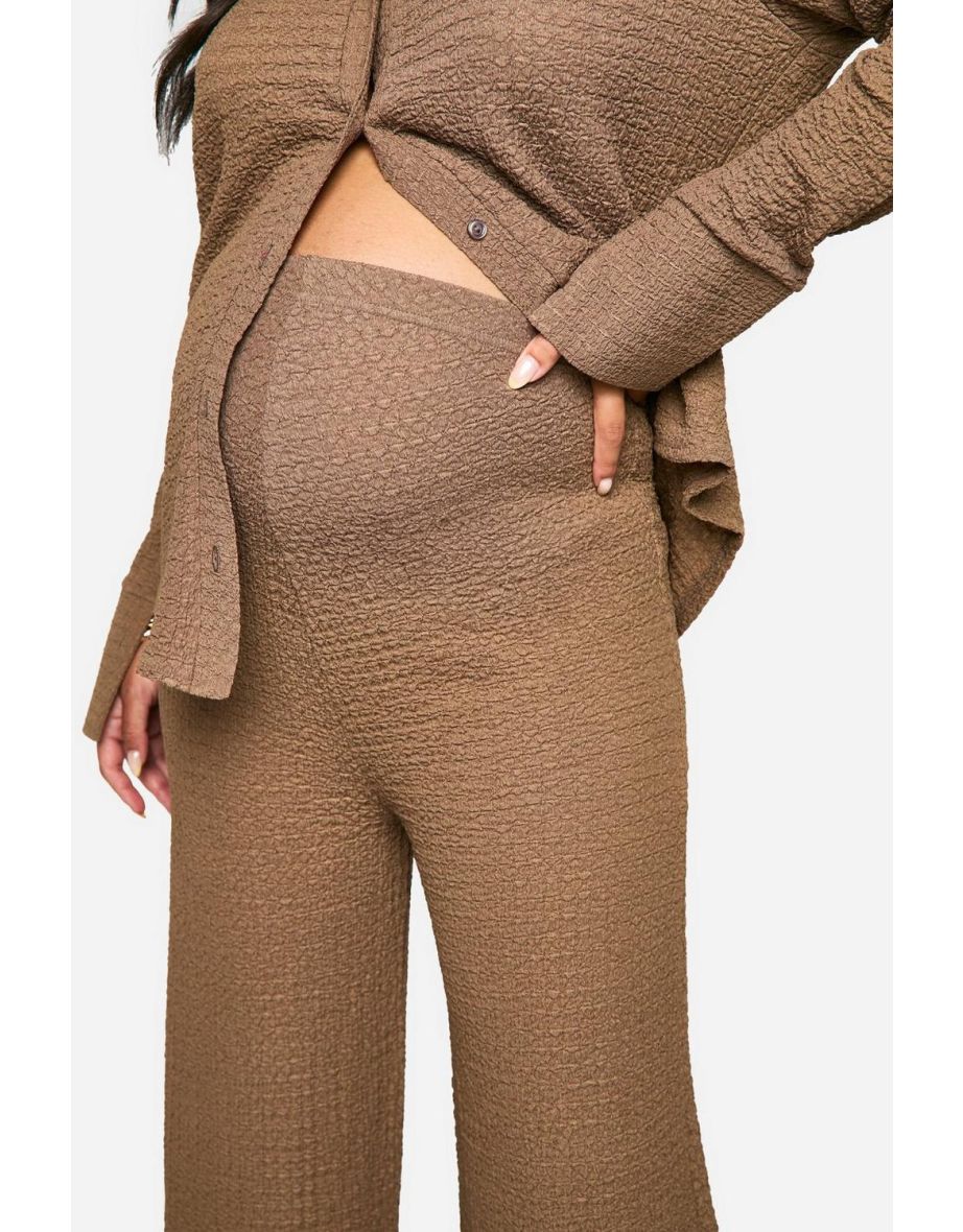 Emily Shak Maternity Textured Under Bump Drawstring Wide Leg Trousers - mocha - 2