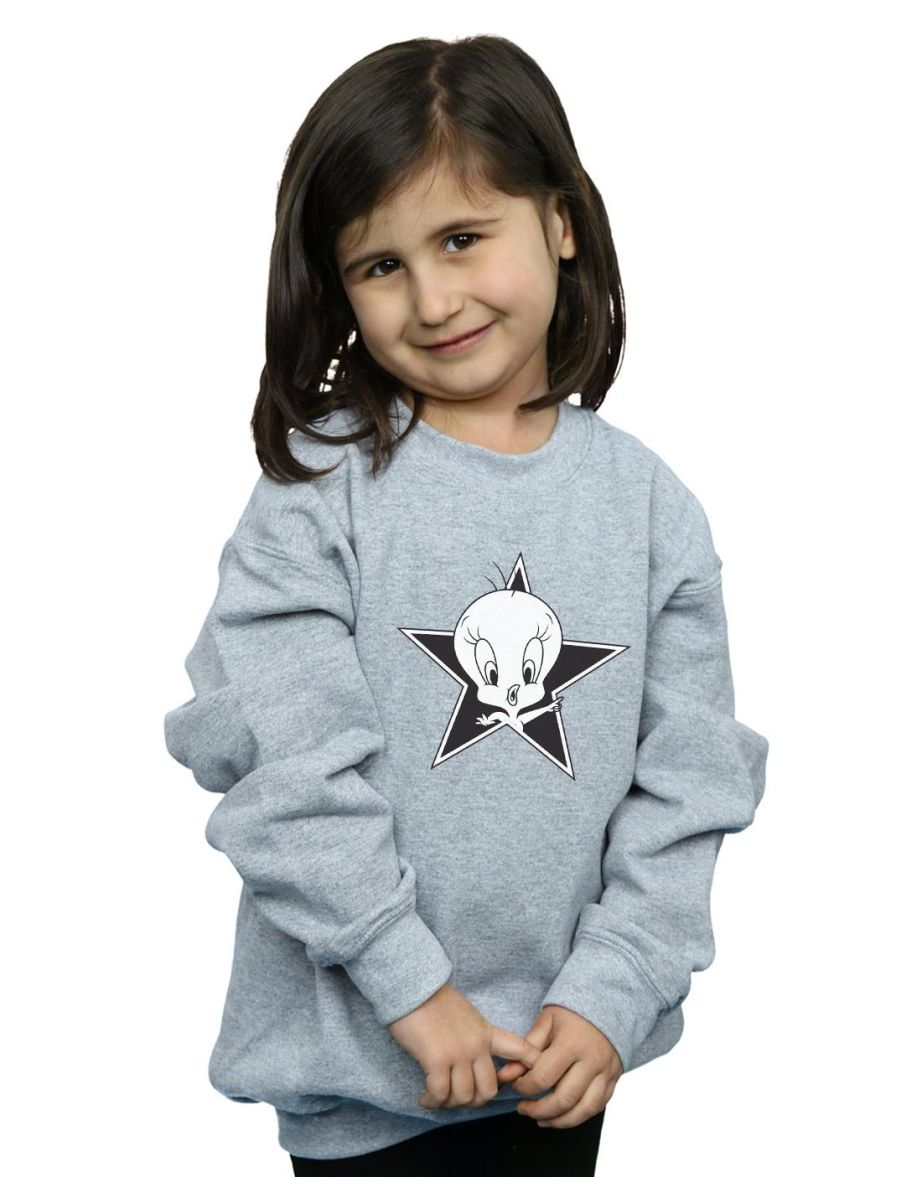Looney Tunes Girls Tweety Pie Mono Star Sweatshirt - Sports Grey