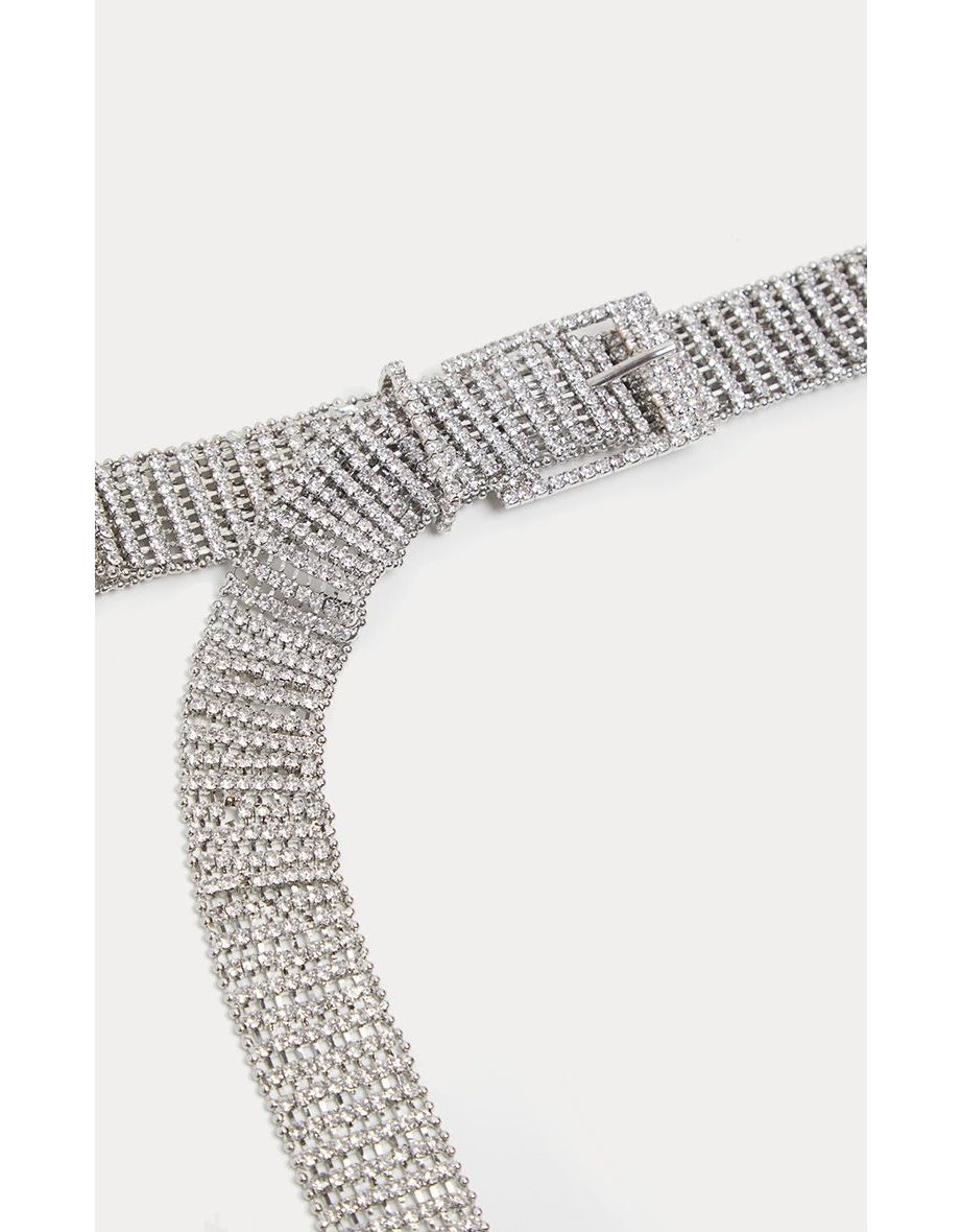 Silver Diamante Chain Link Belt - 3