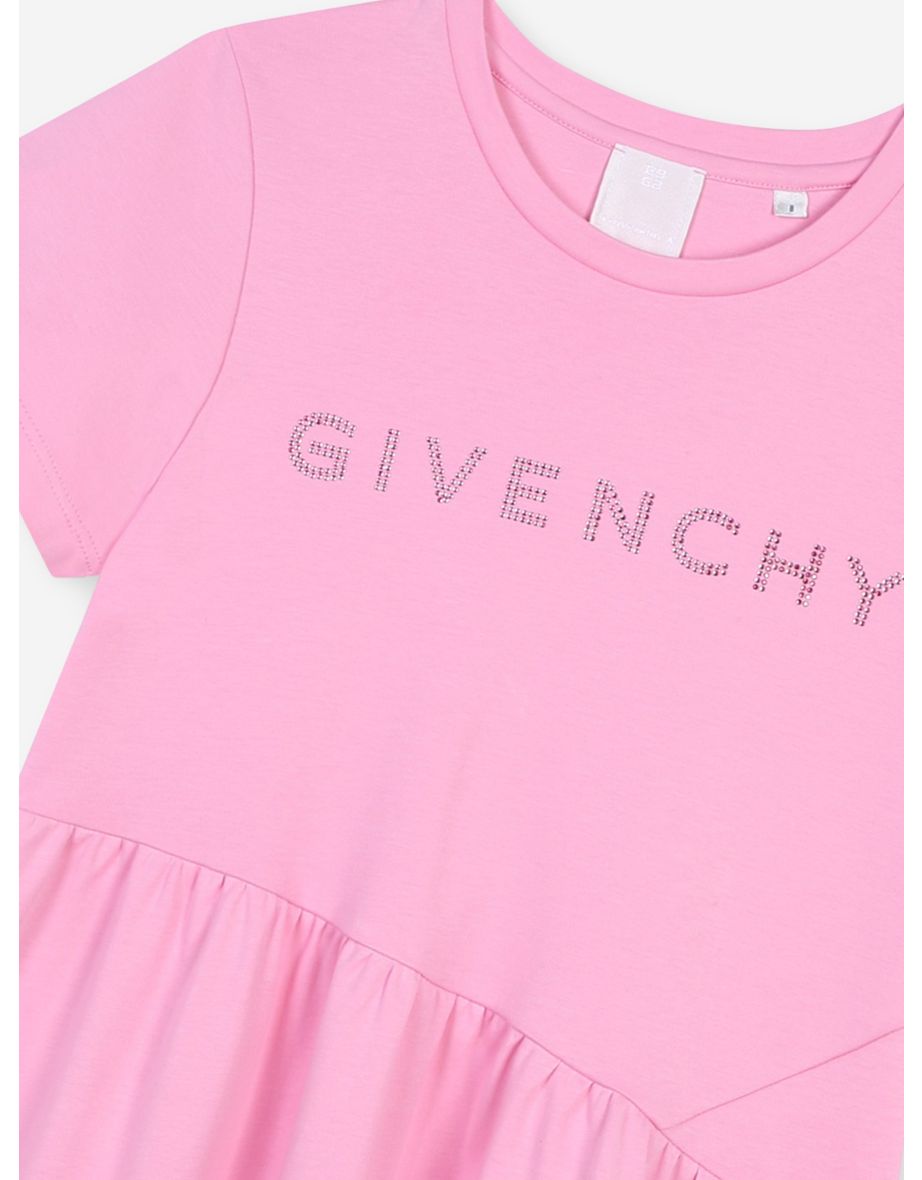 Givenchy Girls Diamante Logo Jersey Dress in Pink - 3
