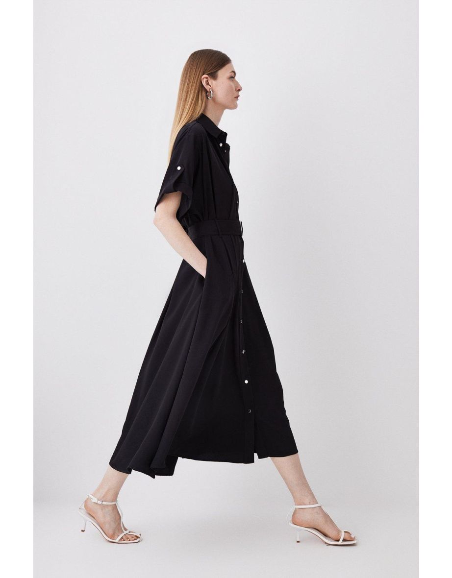 Soft Tailored Midi Short Sleeve Shirt Dress