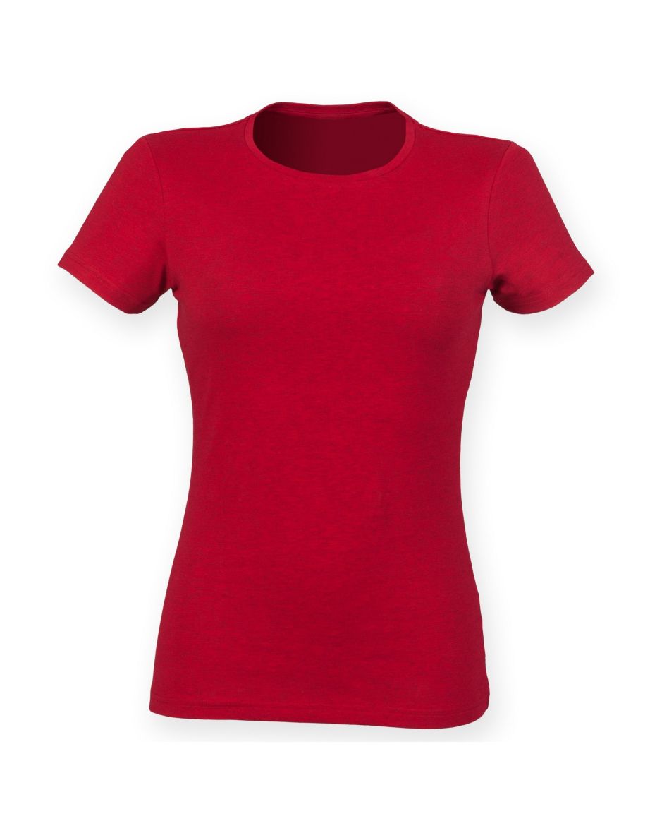 Skinni Fit Womens/Ladies Feel Good Stretch Short Sleeve T-Shirt - Heather Red
