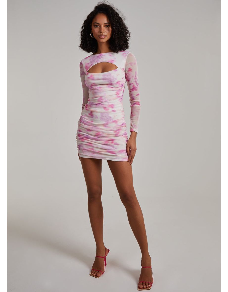 Marble Print Letterbox Long Sleeve Dress