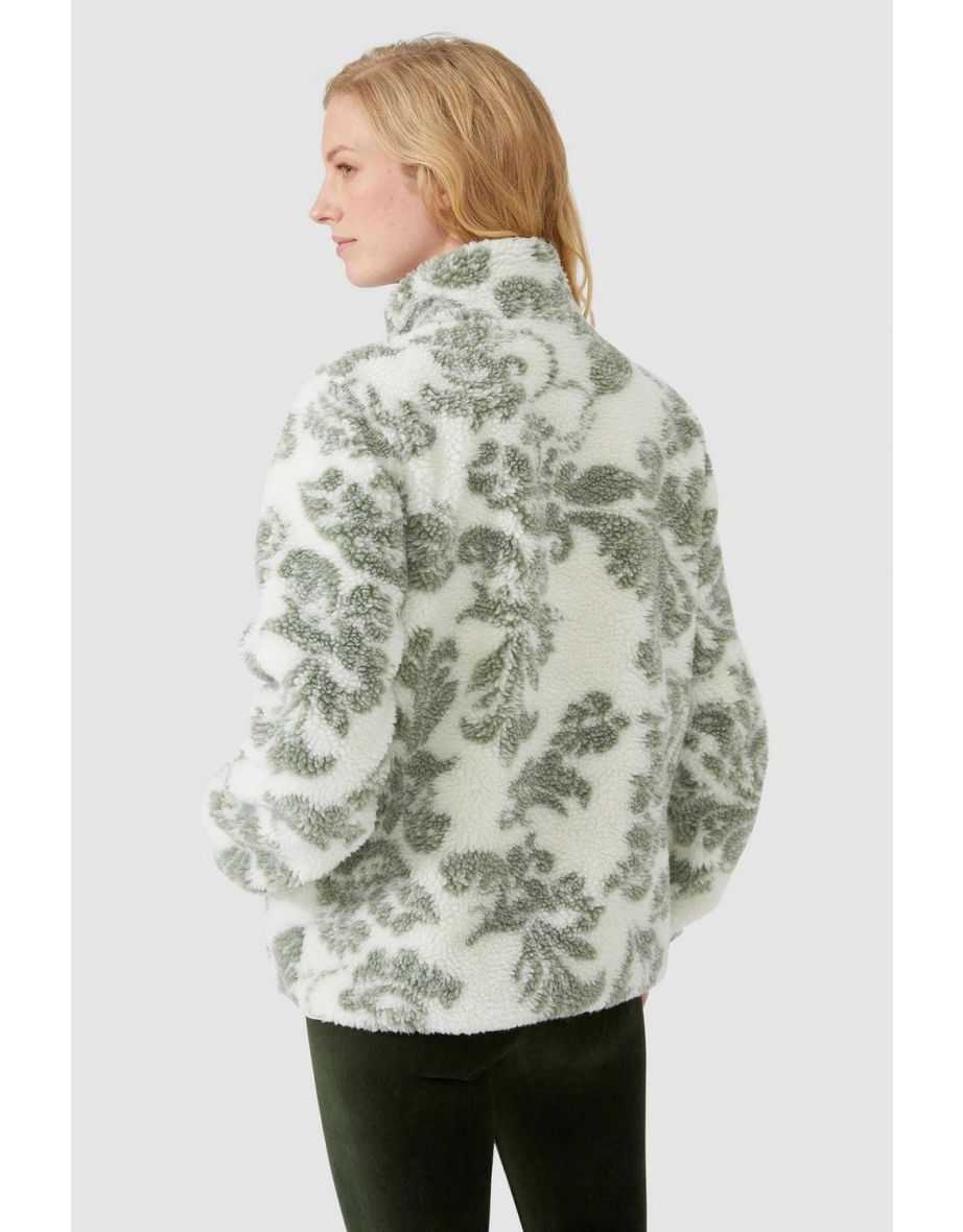 Printed Half Zip Sherpa Fleece Top - light green - 3