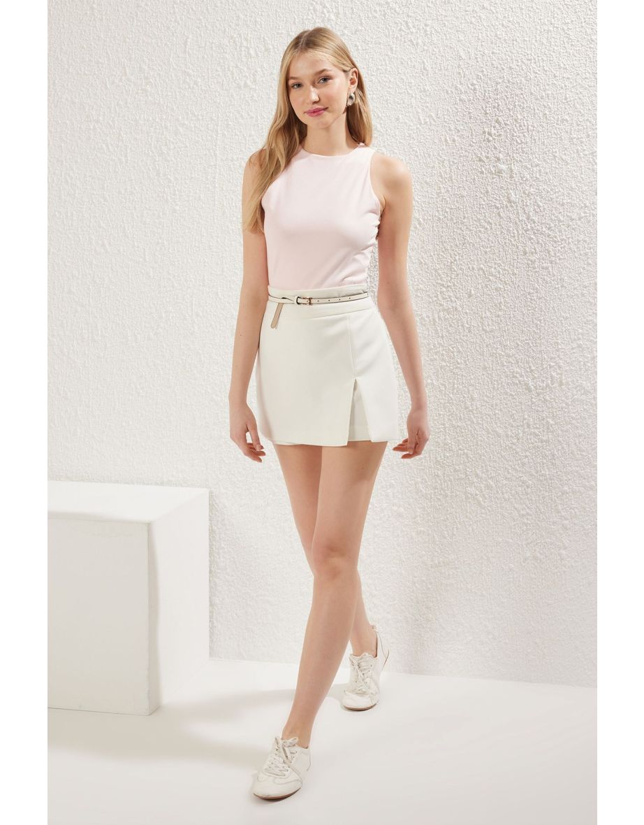 Light Pink Cotton Halter Neck Fitted/Fits Body Stretch Knit Tank Top