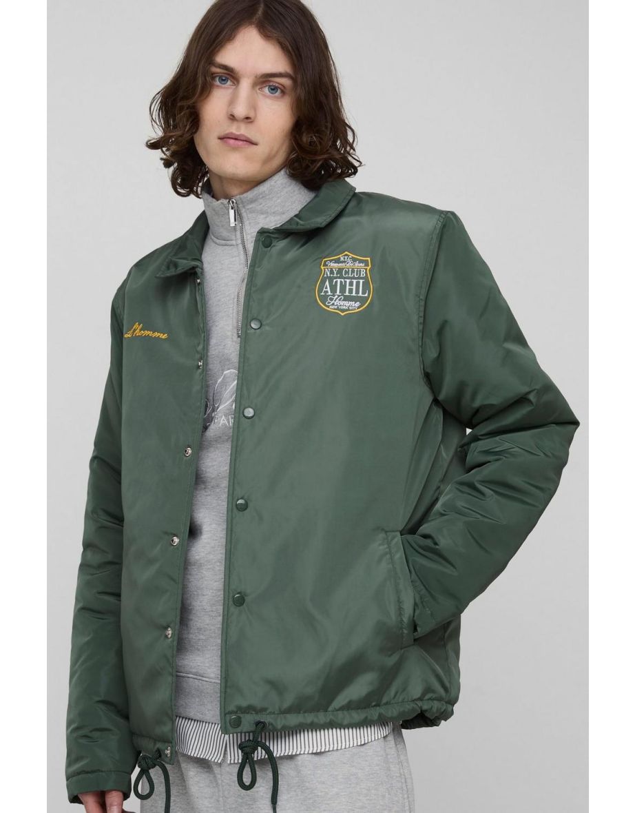 Tall Padded Nylon Varsity Oversized Coach Jacket - green