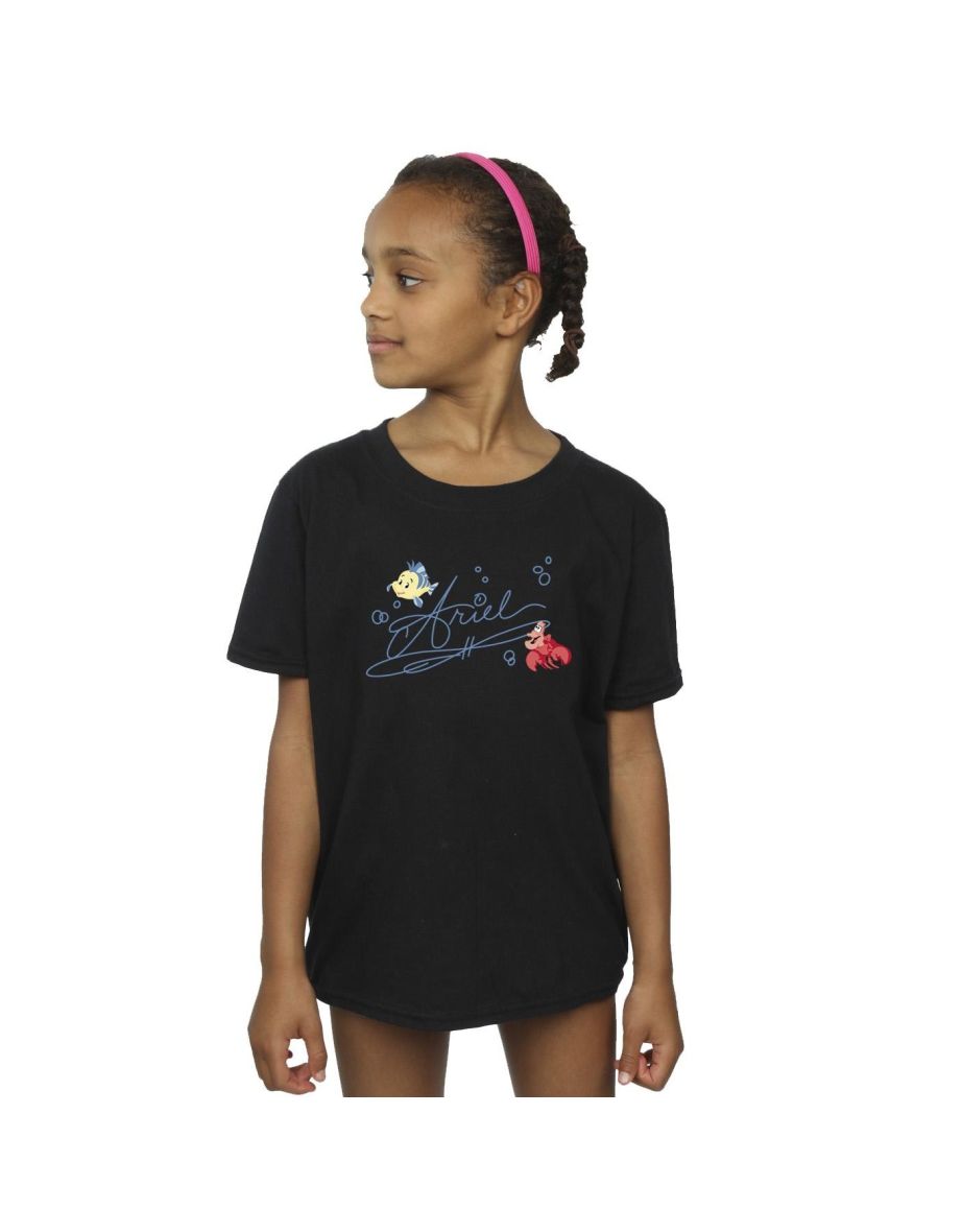 Disney Girls The Little Mermaid Ariel Cotton T-Shirt - Black