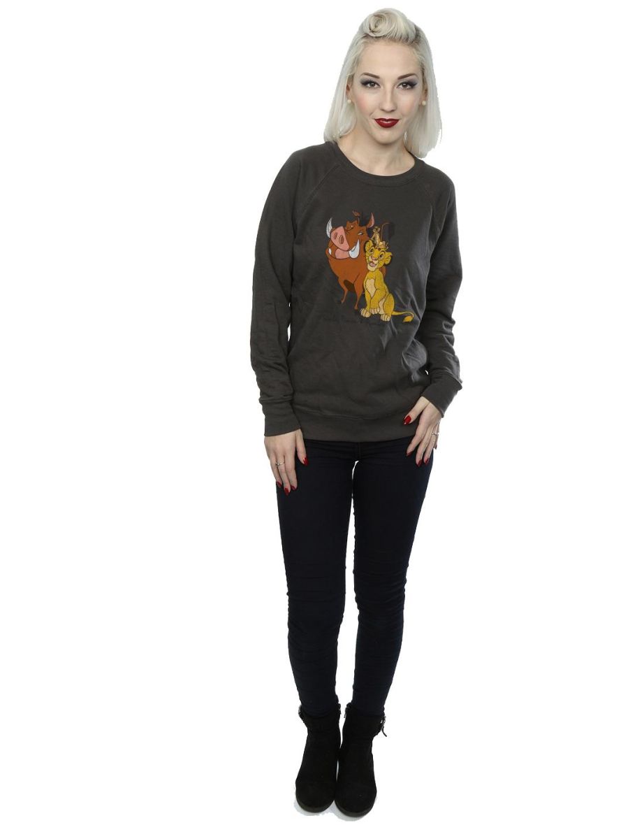 The Lion King Womens/Ladies Classic Simba Timon & Pumba Heather Sweatshirt - Light Graphite - 3