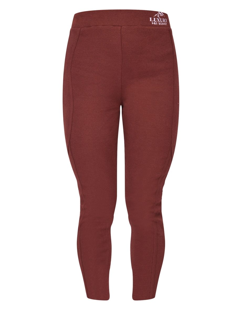 Brown Ski Resort Embroidered Rib Stirrup Leggings - 4