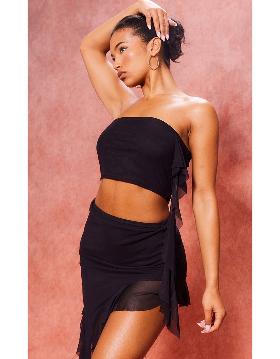 Black mesh ruffle top 2025