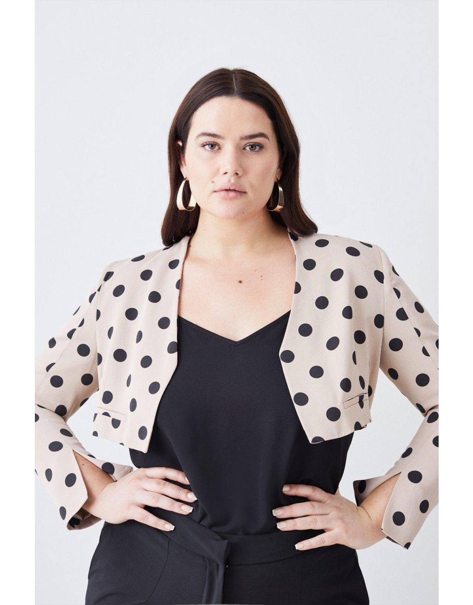 Shop Plus Size Polka Dot Linen Edge To Edge Cropped Jacket Online in Qatar VogaCloset