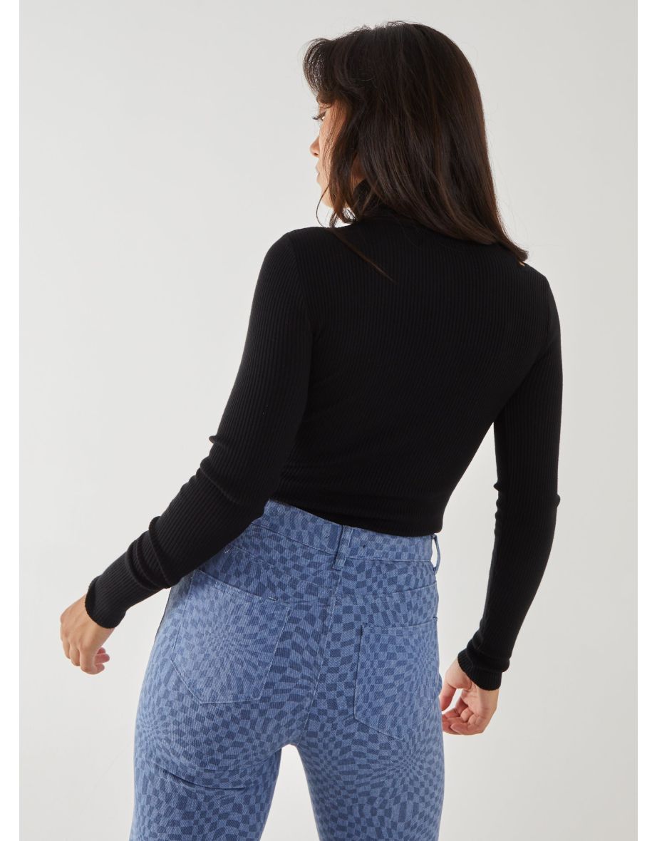 Knit Cut Out Turtle Neck Top - 3