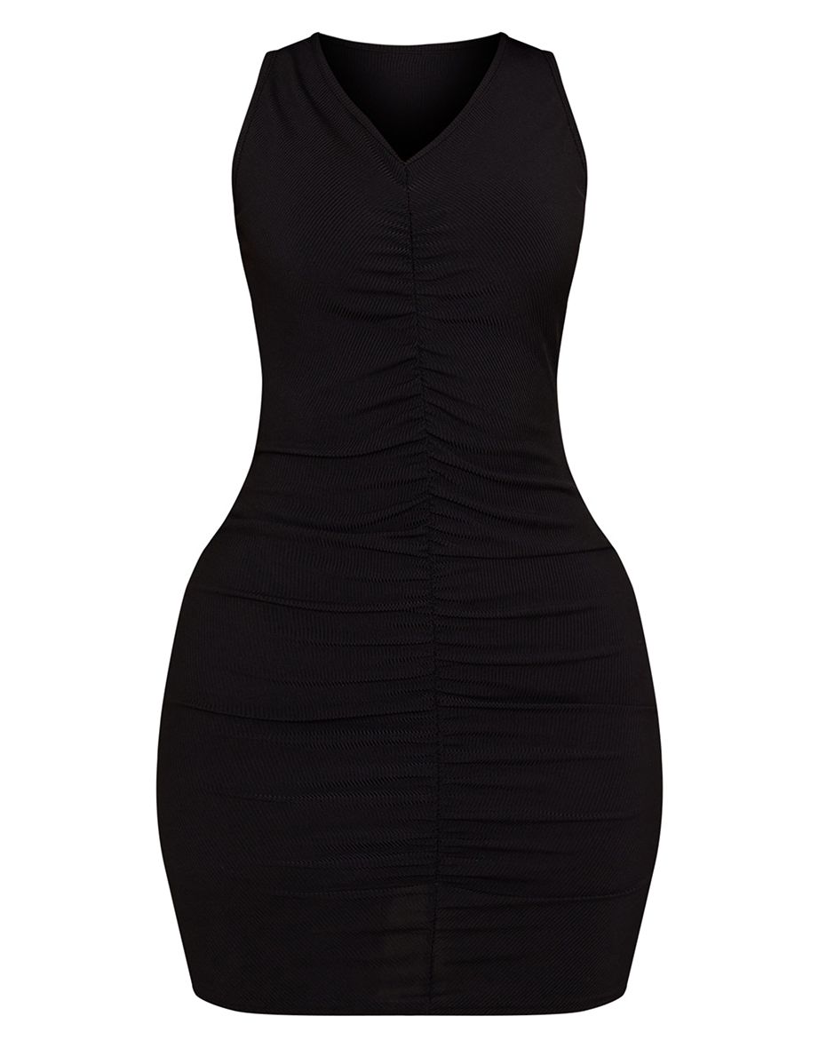 Petite Black Ribbed Ruched Racer Bodycon Dress - 4