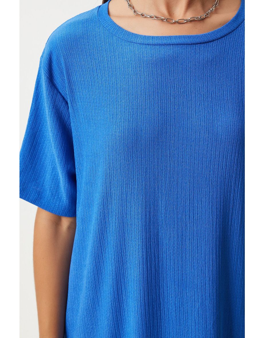 Women's Blue Loose Long Daily Summer Knitted Dress - 3