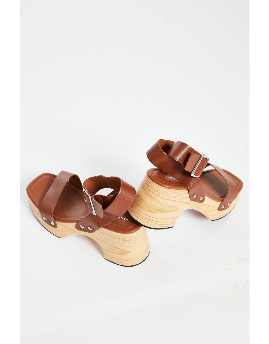 Glamorous Tan Open Toe Block Heel Sandals - 3