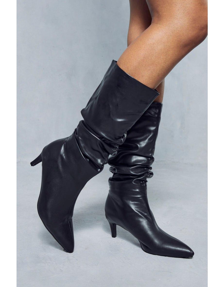 Shop Leather Look Mid Heel Ankle Boot Online in Bahrain VogaCloset