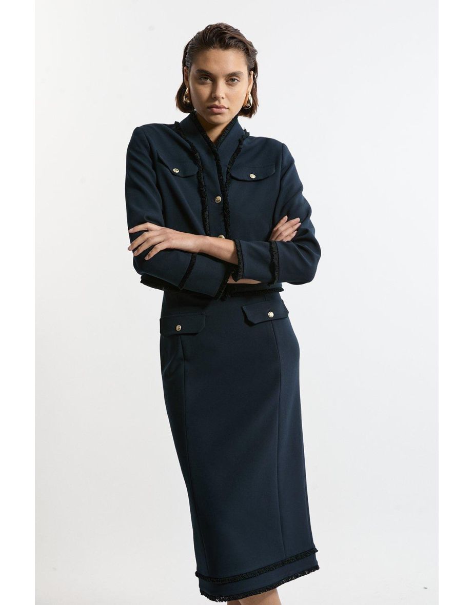 Compact Stretch Tweed Tailored Maxi Skirt
