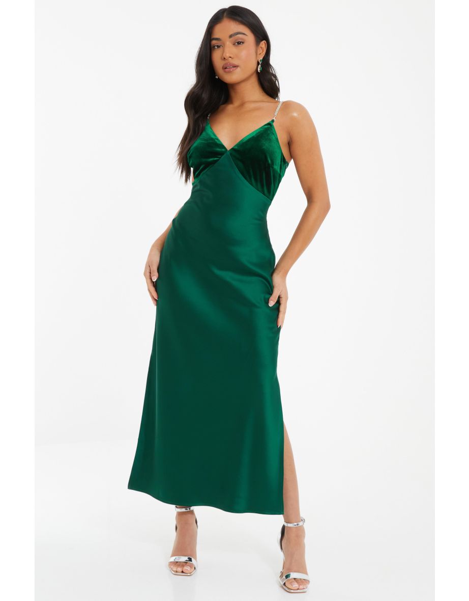Bottle green satin dress hot sale