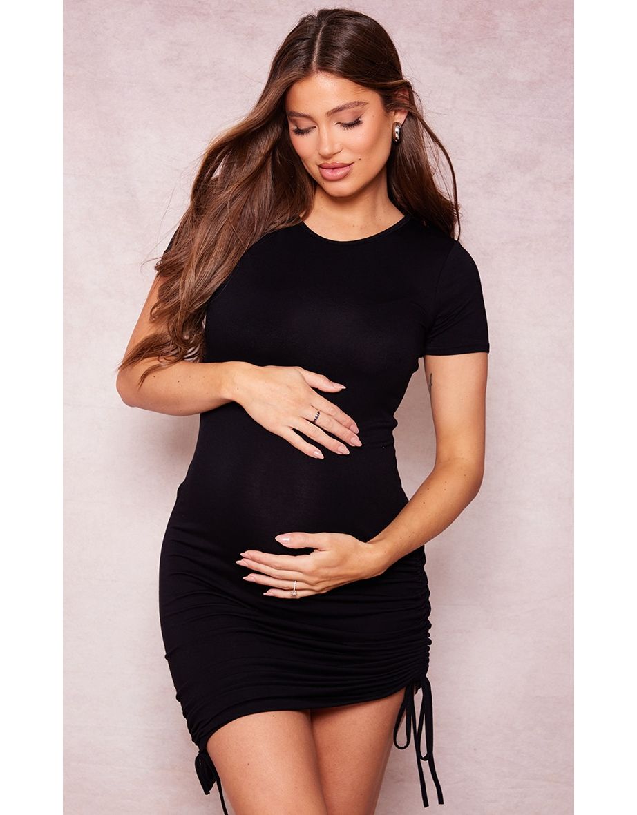 Maternity Black Ruched Side T Shirt Dress