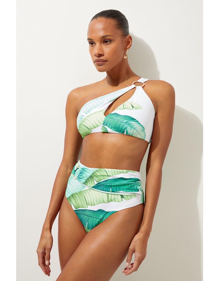 Palm Print Cut Out Detail Bikini Top