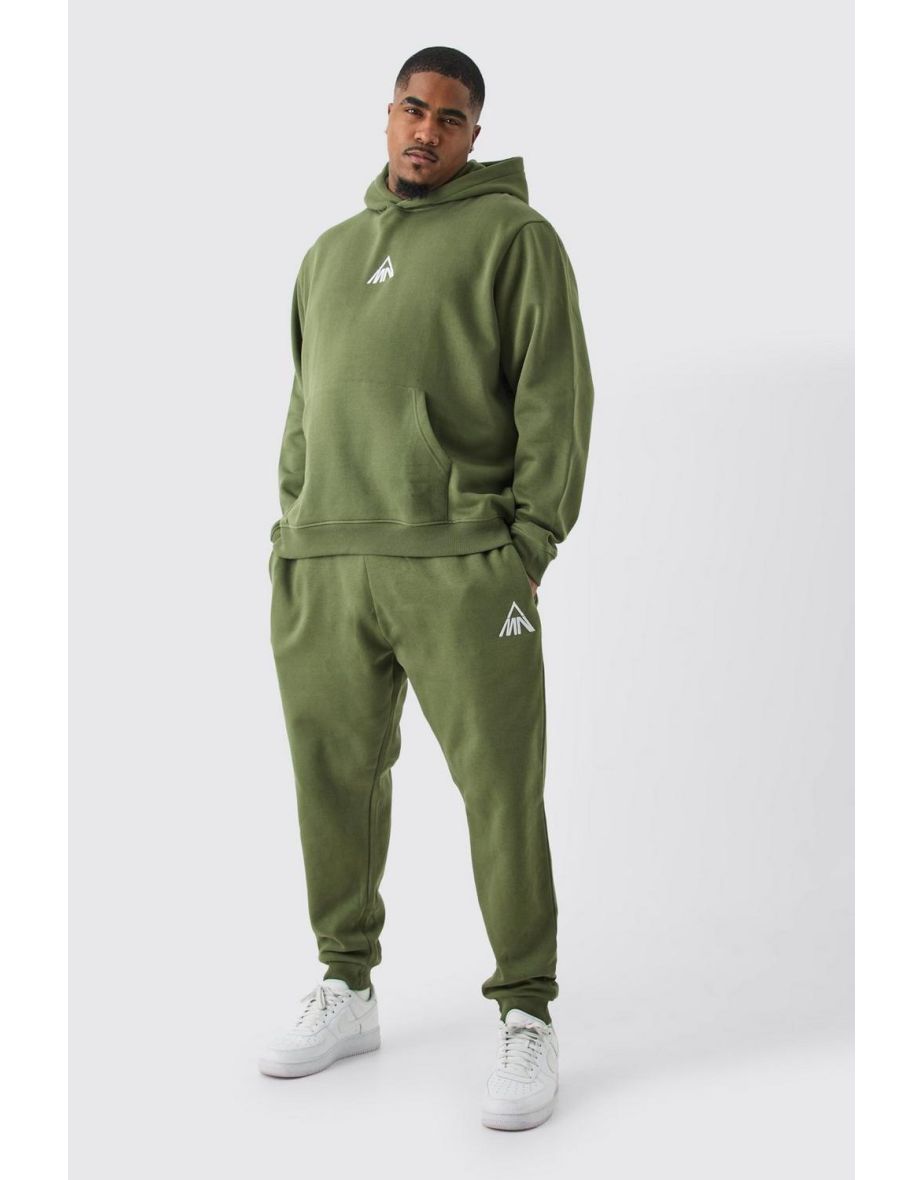 Plus Man Regular Fit Hooded Tracksuit - khaki