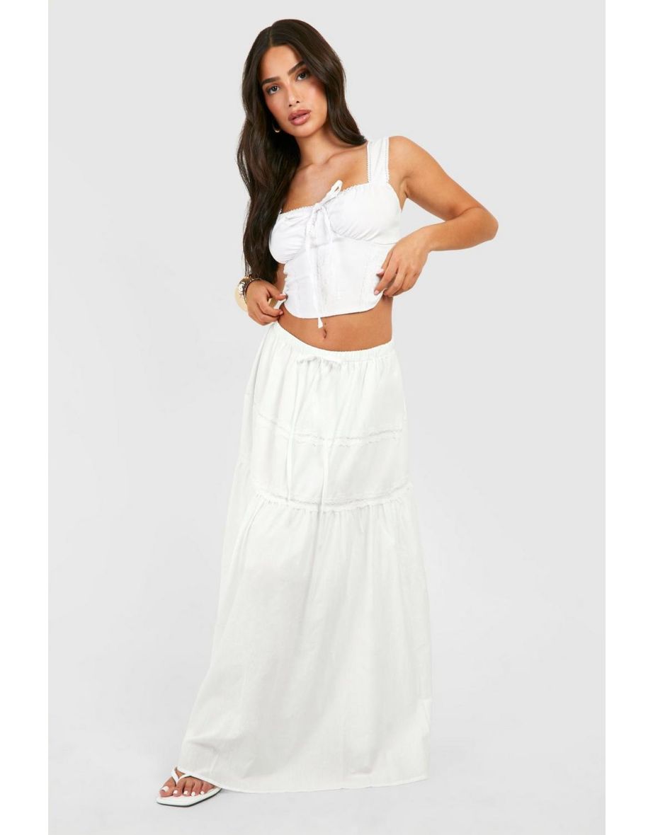 Shop Petite Lace Trim Tiered Woven Maxi Skirt white Online in Bahrain VogaCloset