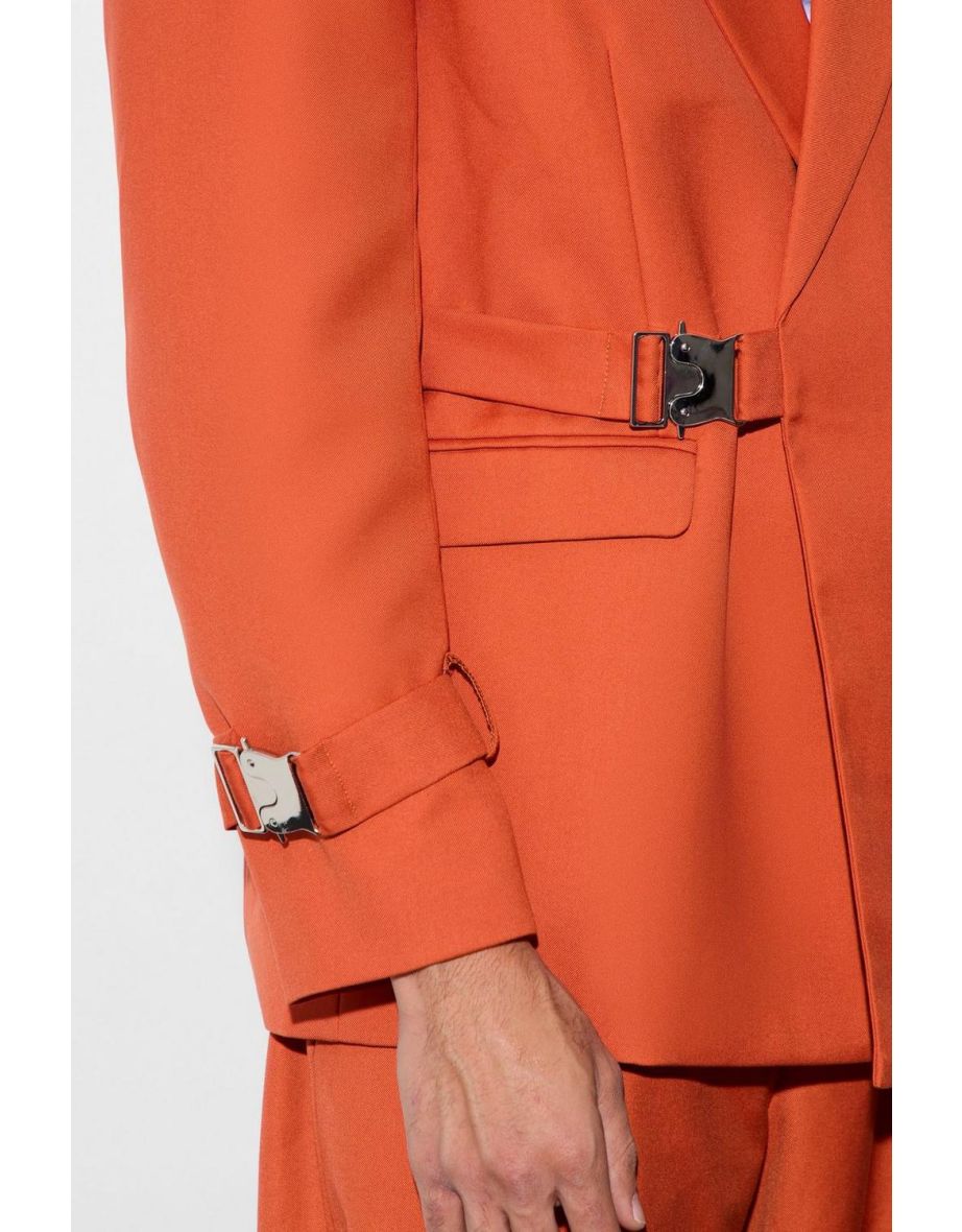 Buckle Chest & Cuff Relaxed Fit Suit Jacket - ochre - 2
