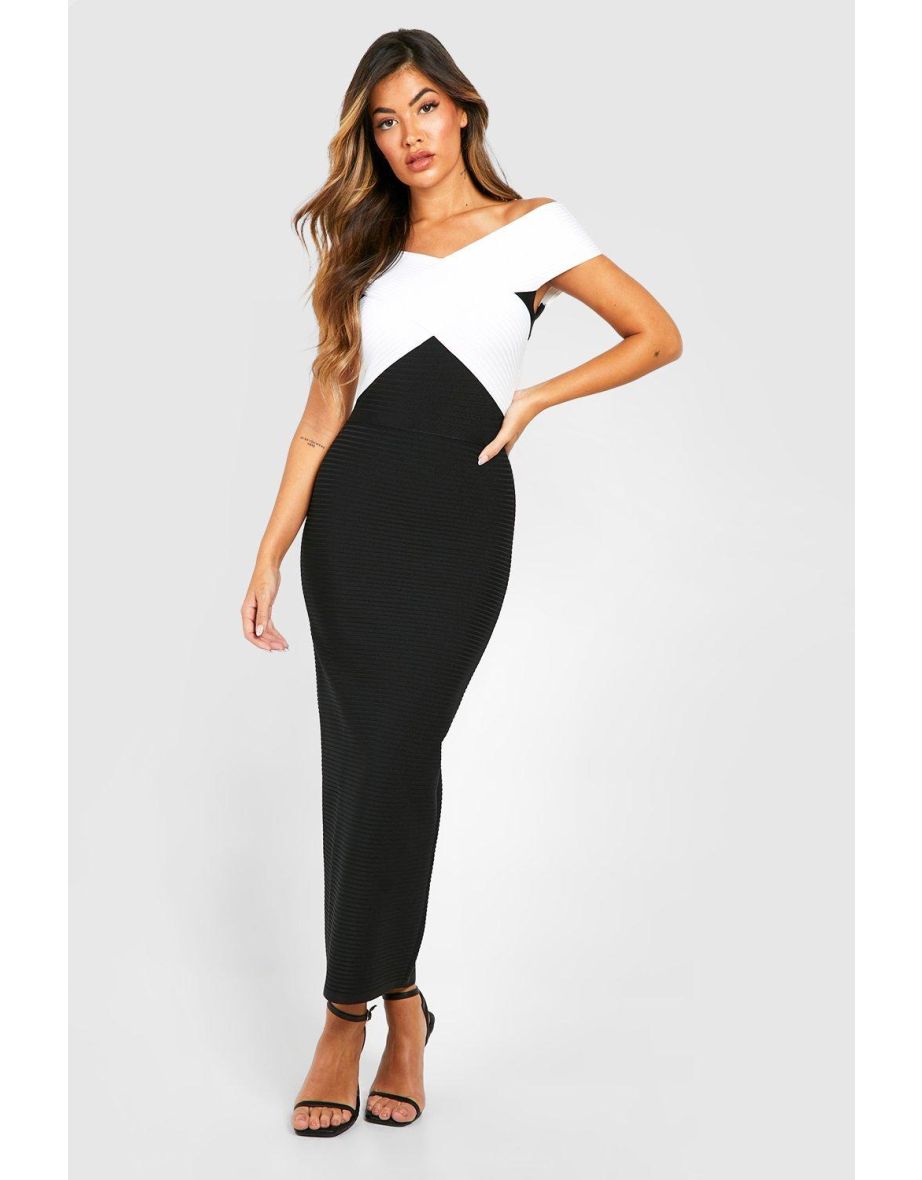 Mono Bandage Bardot Maxi Dress - black