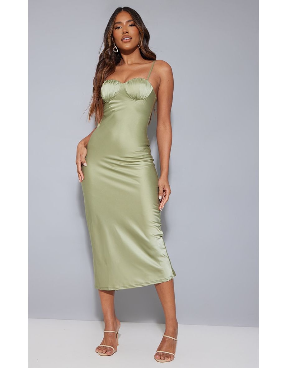 Green satin midi dress shop