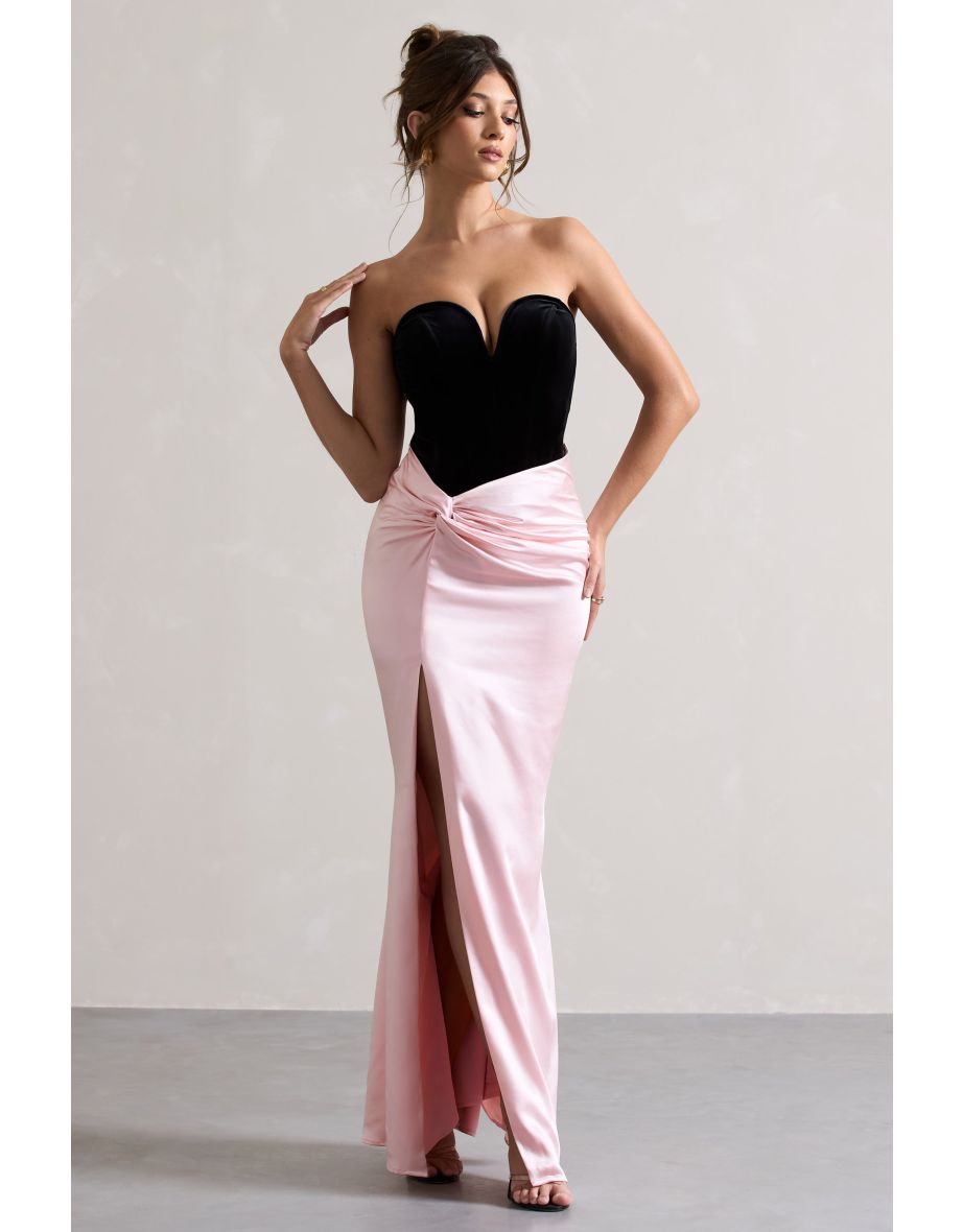 Bethany | Black & Pink Corseted Wrap Maxi Dress - 5