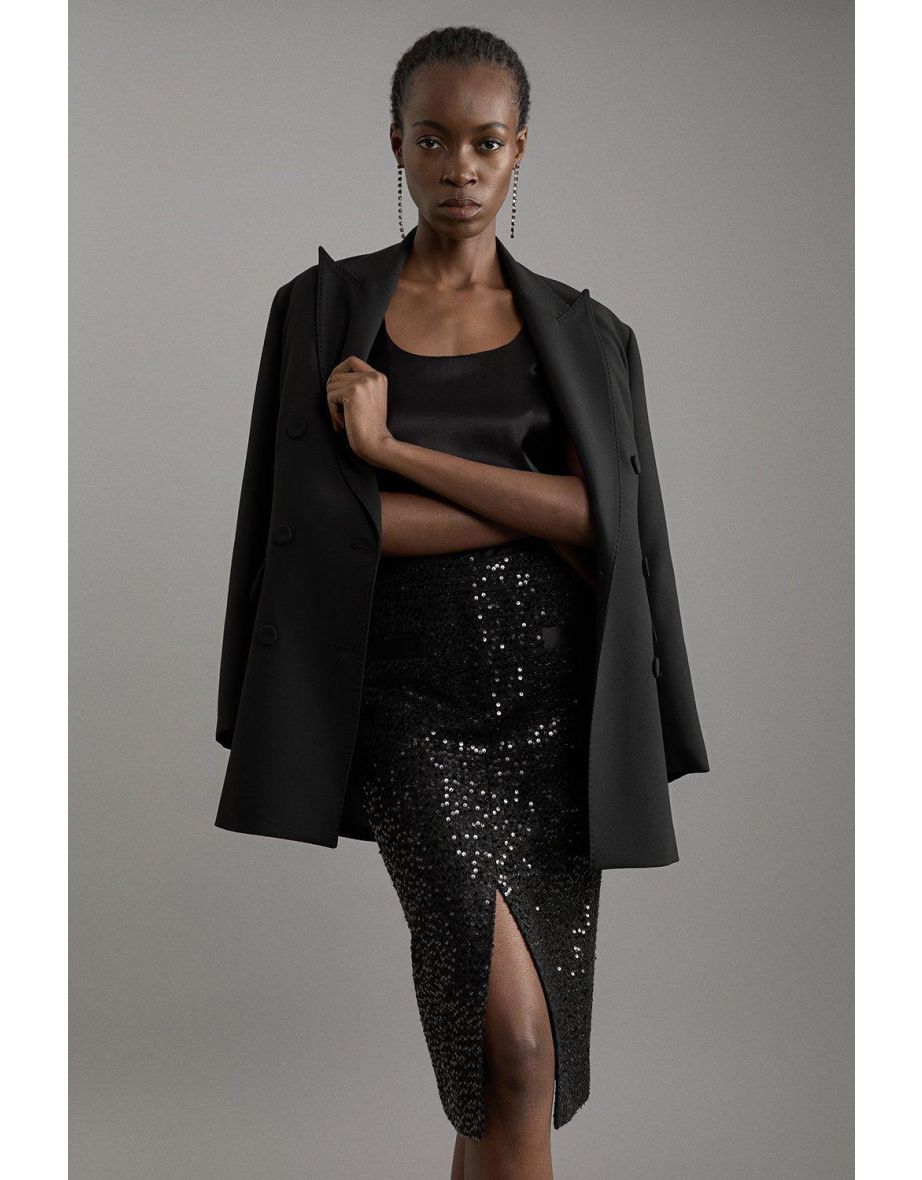 Tailored Sequin Tweed Midi Skirt