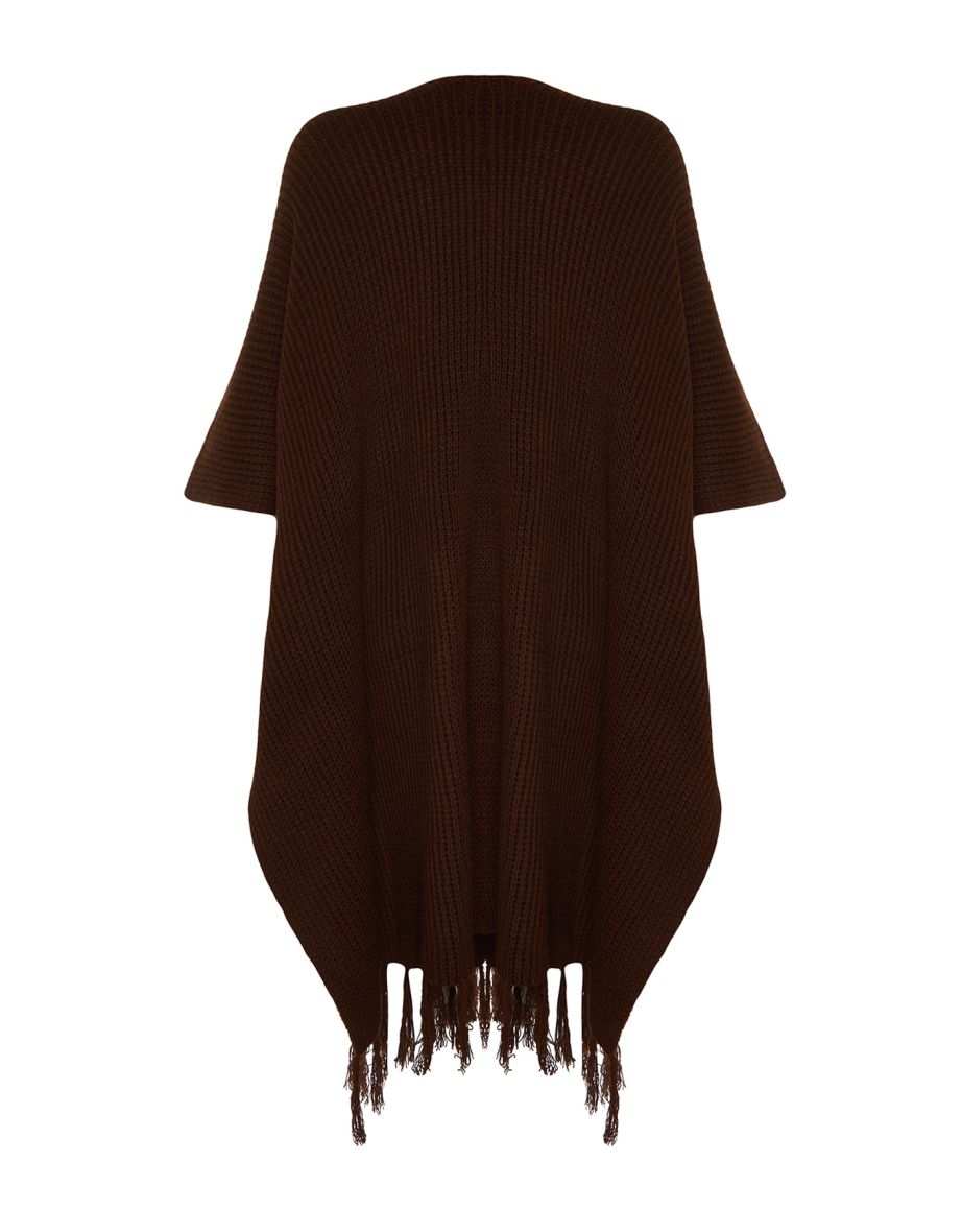Brown Skirt With Tassels Long Knitwear Cardigan - 7