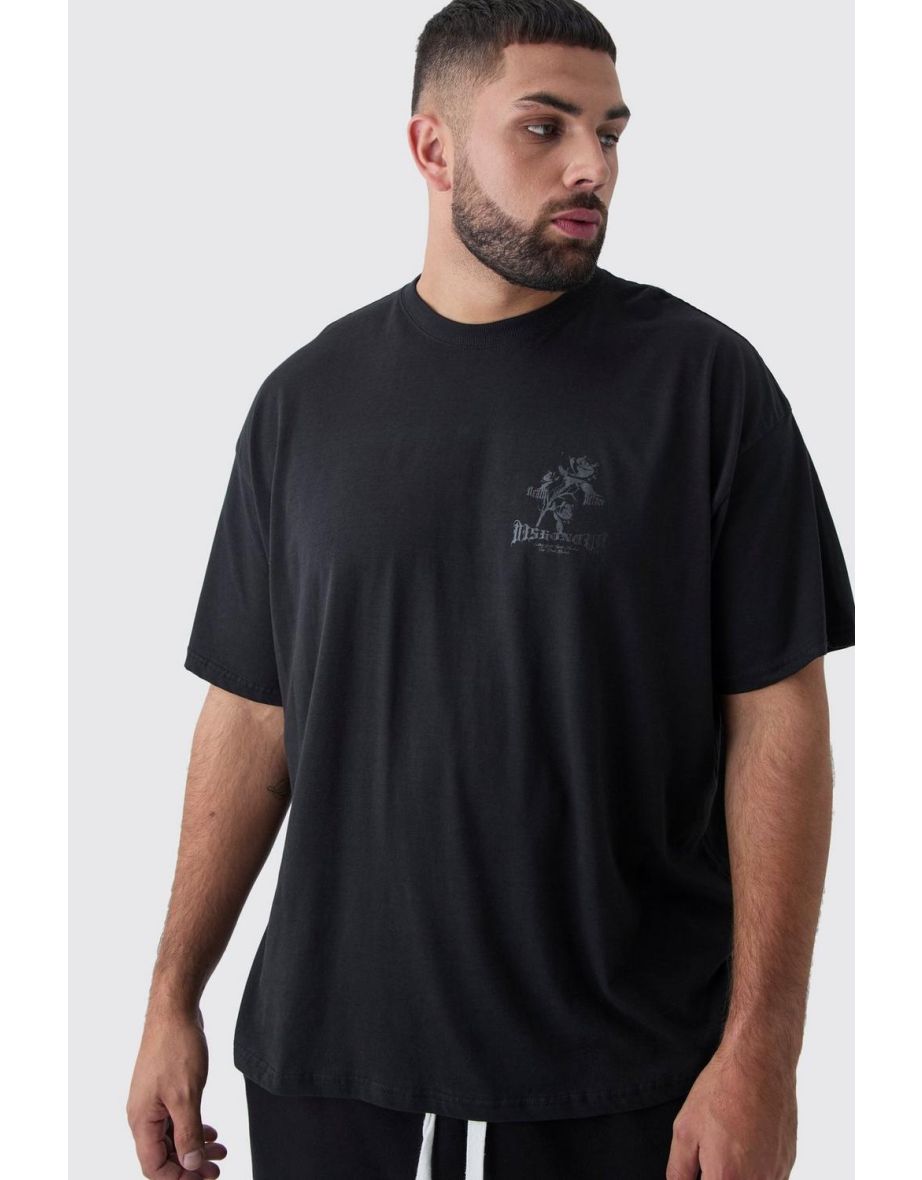 Plus Oversized Floral Rennaisance Print T-Shirt - black - 2