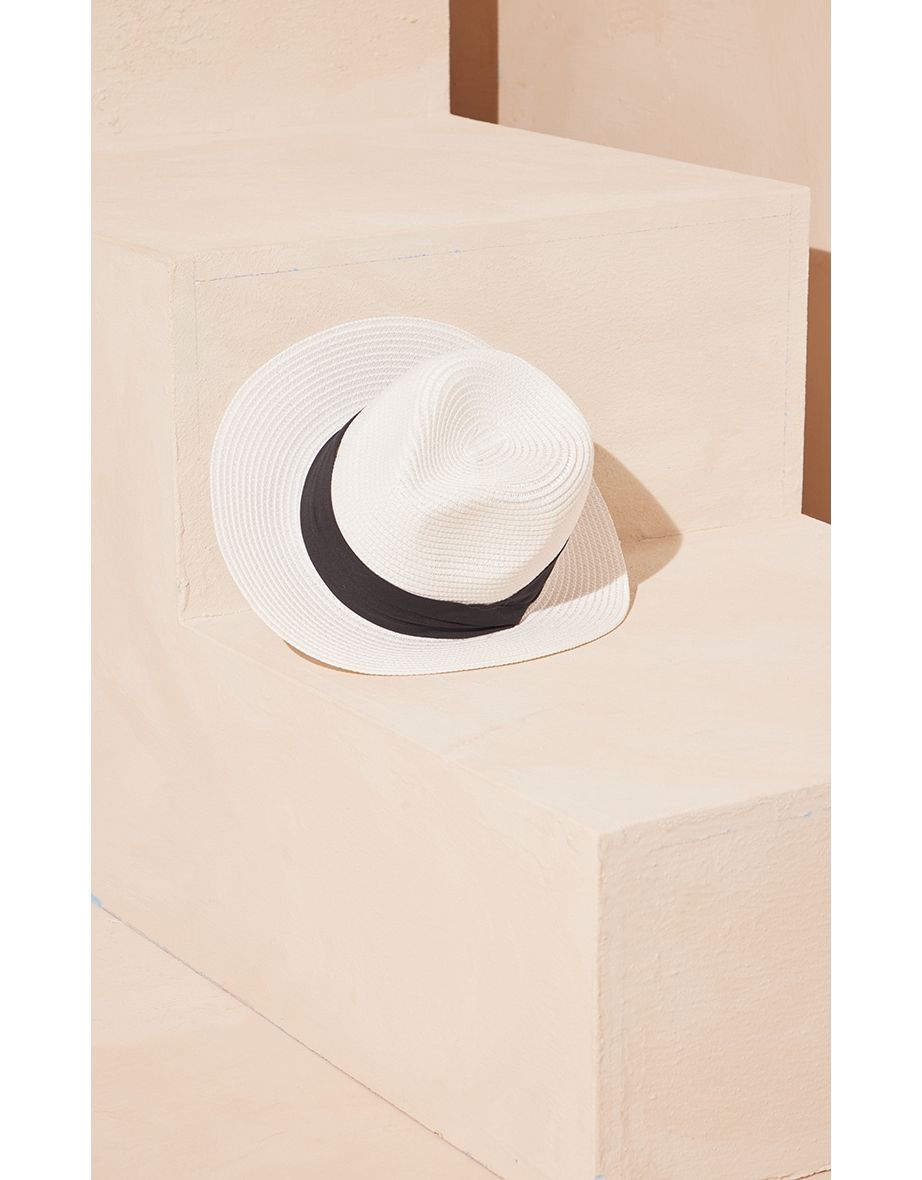 White Straw Fedora Sun Hat - 2