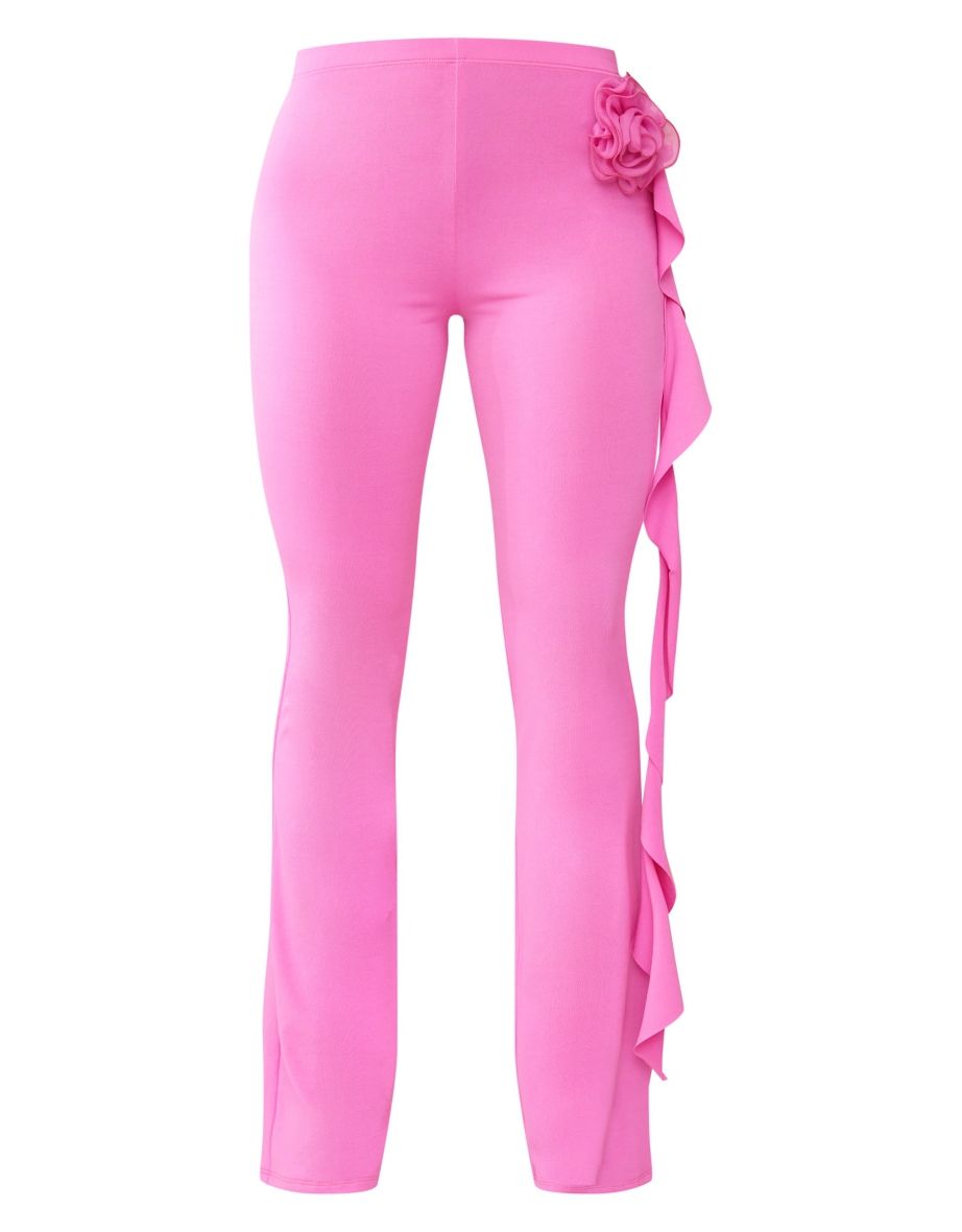 Hot Pink Slinky Rosette Trim Low Rise Skinny Trousers - 4