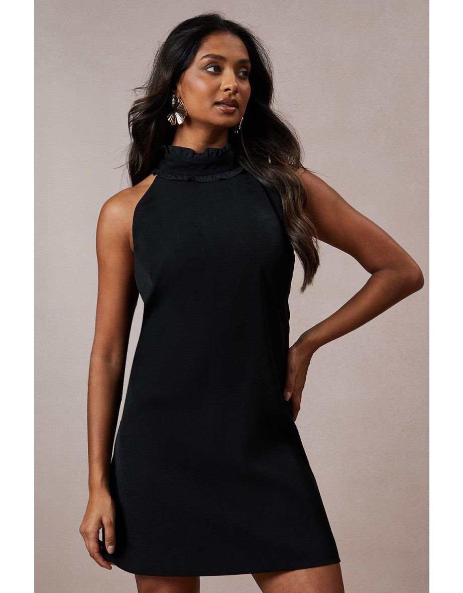 Occasion Halterneck Scallop Trim Structured Satin Shift Mini Dress - 3