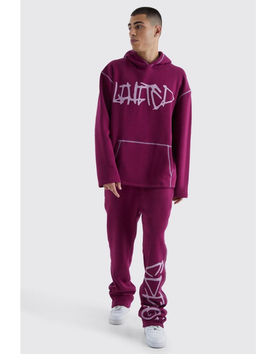 Oversized Limited Edition Graffiti Tracksuit - burgundy