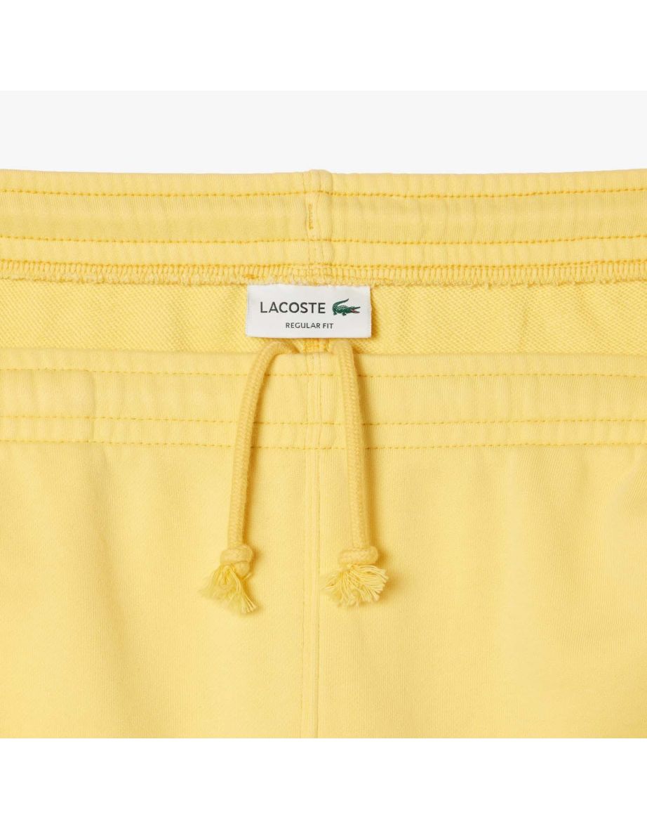 Men's Lacoste Washed Effect Printed Fleece Shorts in Yellow - 3