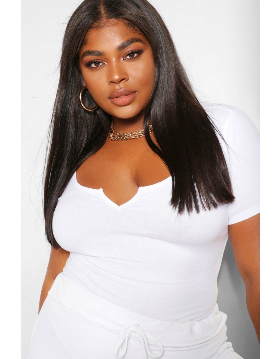 Plus Notch Scoop Neck Cap Sleeve Bodysuit - white - 3