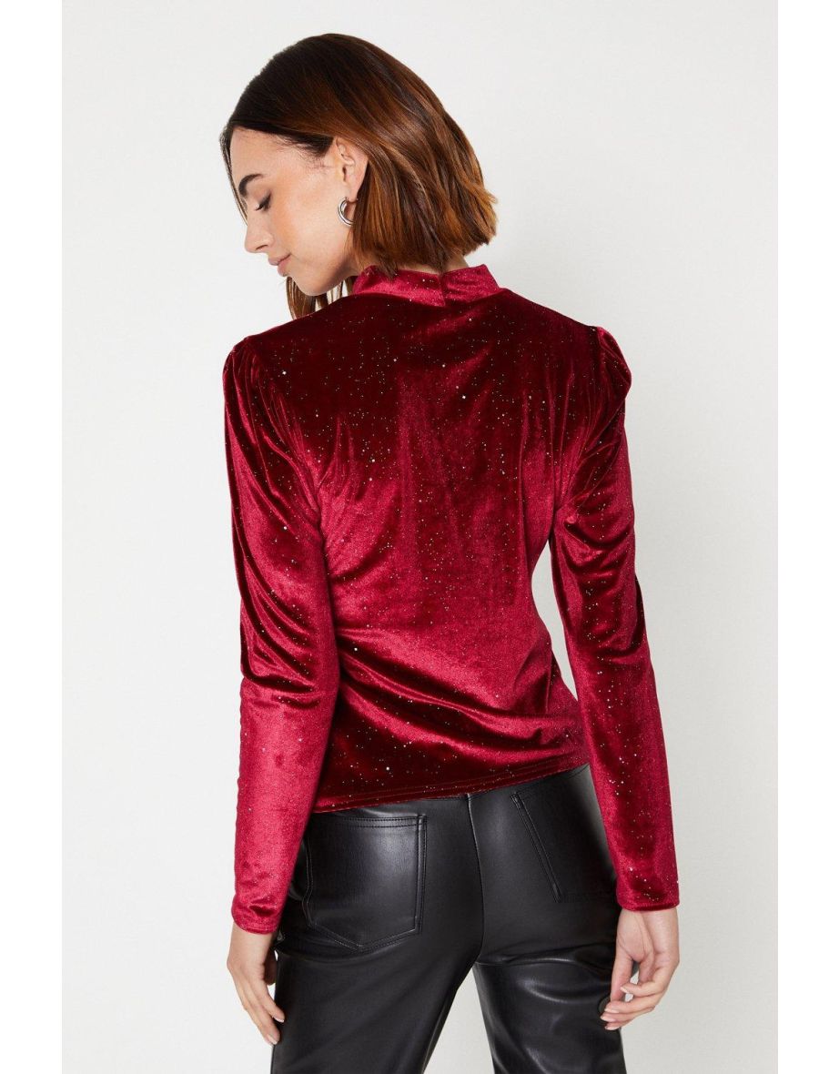 Glitter Velvet Puff Sleeve Top - 2