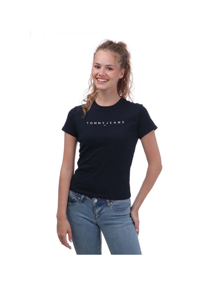 Women's Tommy Hilfiger Slim Fit Linear T-Shirt in Blue - 3