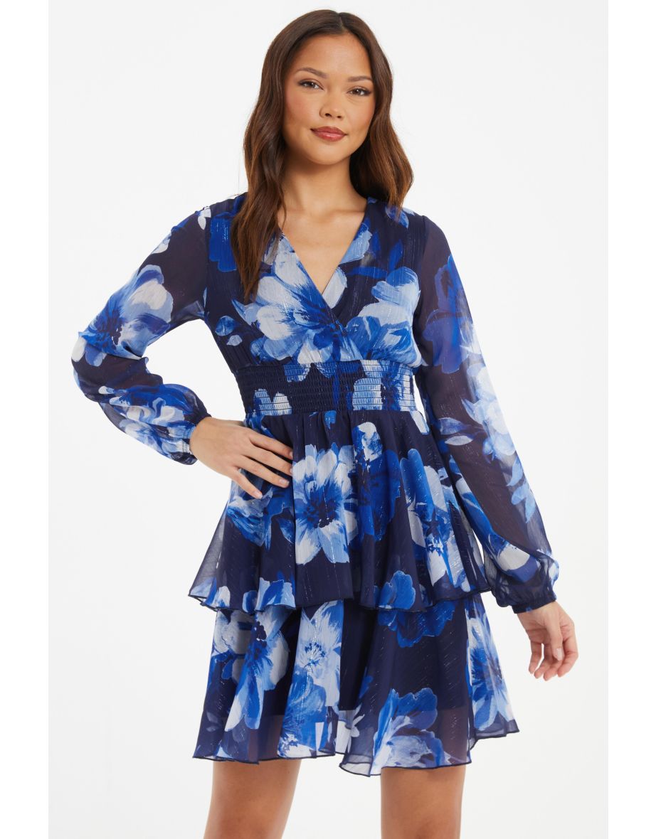 Navy Floral Skater Mini Dress