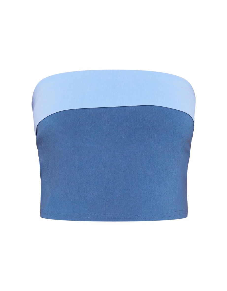 Tall Blue Contrast Fold Over Bandeau Top - 4