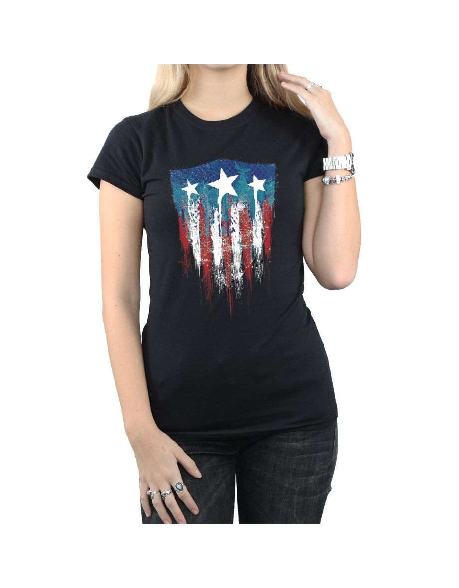 Marvel Womens/Ladies Captain America Flag Shield Cotton T-Shirt - Black - 3
