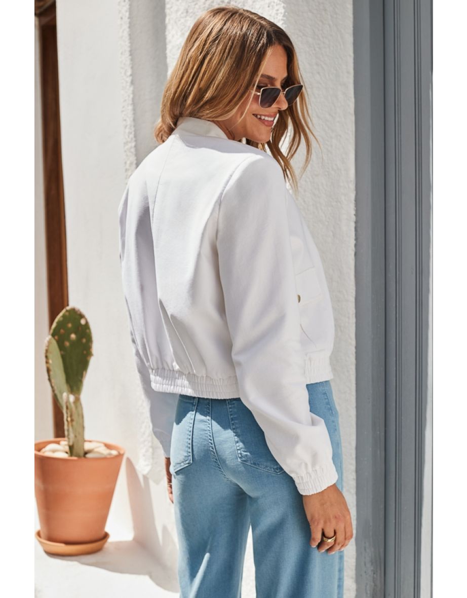 Summer White Bomber Jacket With Luxe Gold Buttons - 4