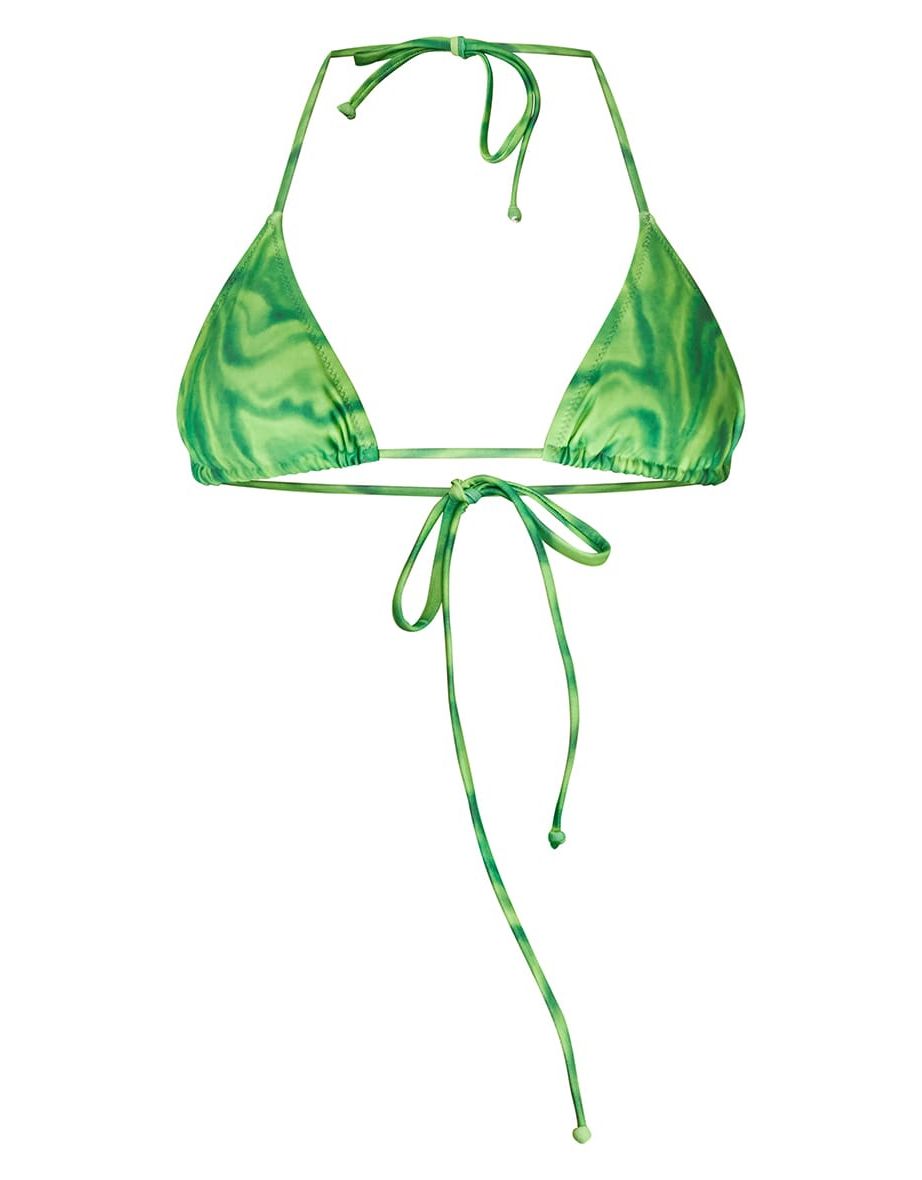 Green Abstract Print String Padded Triangle Bikini Top - 2