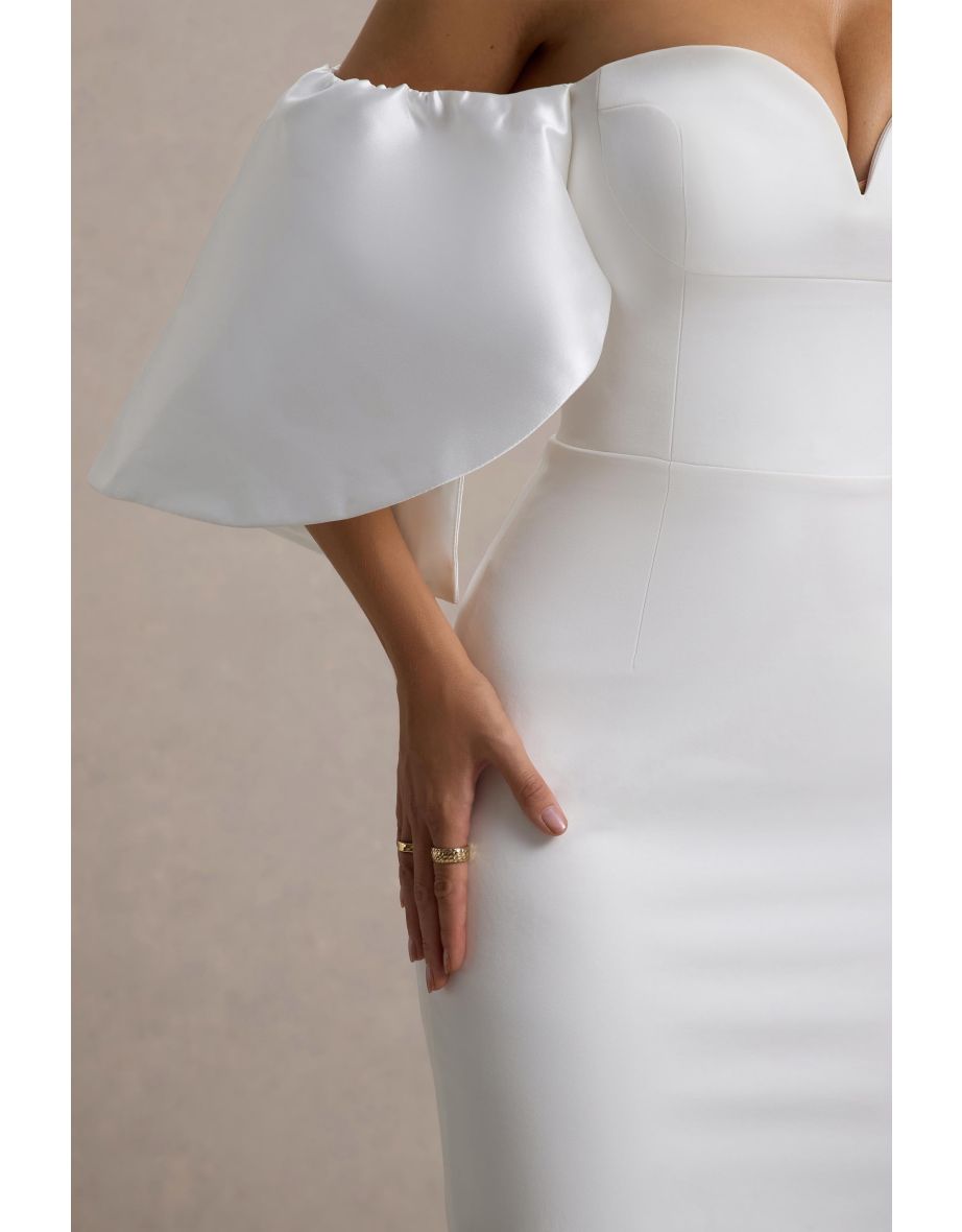 Dalani | White Corset Maxi Dress With Satin Puff Sleeves - 5