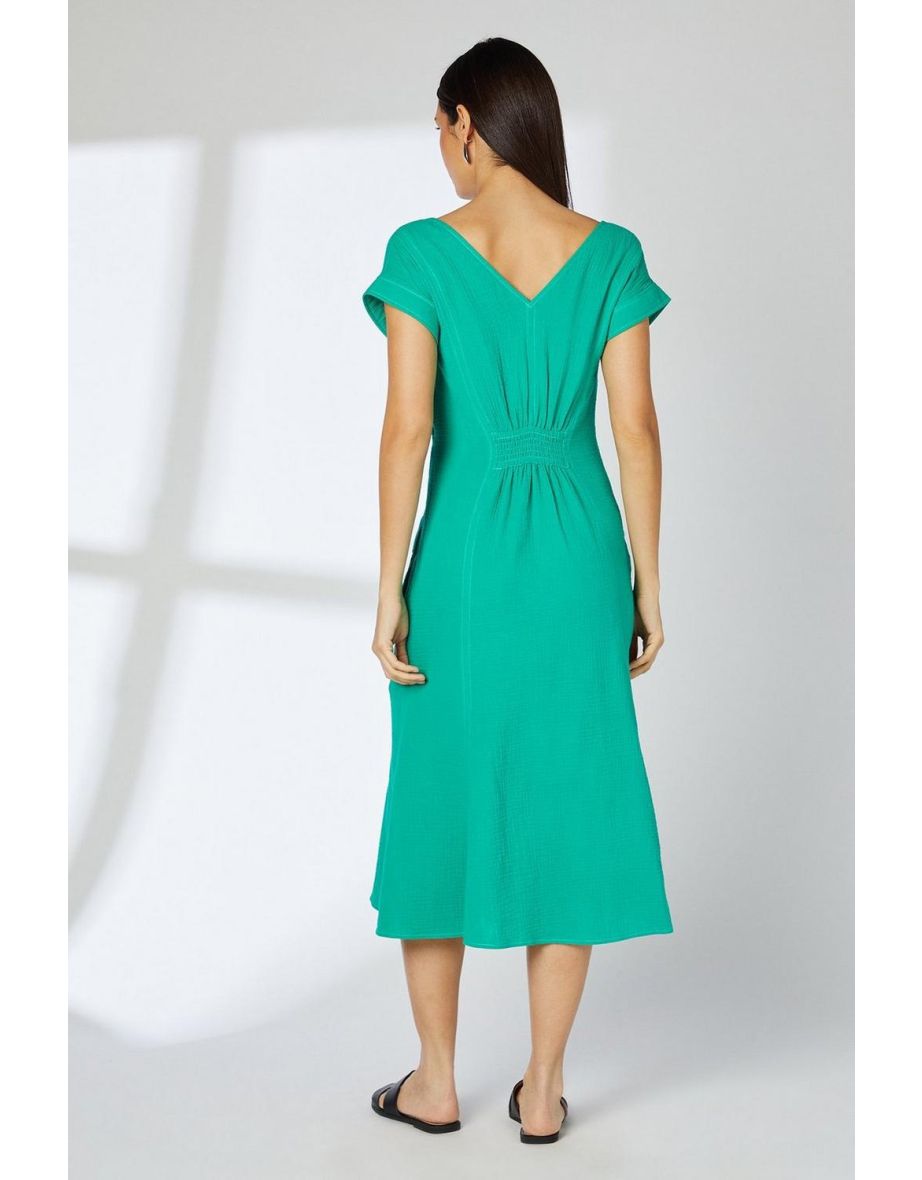 Green Gauze Seam Detail Midi Dress - 3